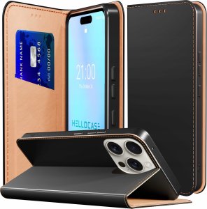 Etui z Klapką do Apple iPhone 16 Pro (Skórzane, Zamykane, Czarne, Kabura) 1