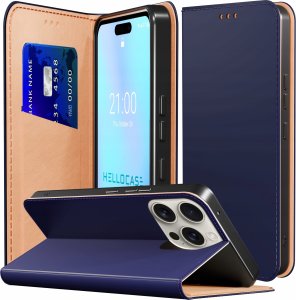 Etui z Klapką do Apple iPhone 16 Pro (Skórzane, Zamykane, Granatowe, Case) 1