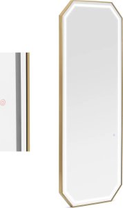 Konsola konsoleta fryzjerska lustro z oświetleniem LED ośmiokątne 180 x 70 cm - złote Konsola konsoleta fryzjerska lustro z oświetleniem LED ośmiokątne 180 x 70 cm - złote 1