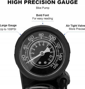 Pompka rowerowa uniwersalna nożna podłogowa z manometrem - czarna Pompka rowerowa uniwersalna nożna podłogowa z manometrem - czarna 4