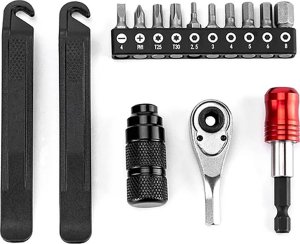 Zestaw narzędzi do naprawiania rowerów wymiany dętek i opon - czarny Zestaw narzędzi do naprawiania rowerów wymiany dętek i opon - czarny 2