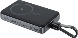 Powerbank magnetyczny 10000mAh indukcyjny 2x USB-C PD 30W + kabel USB-C - czarny Powerbank magnetyczny 10000mAh indukcyjny 2x USB-C PD 30W + kabel USB-C - czarny 2