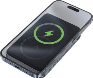 Powerbank magnetyczny 10000mAh indukcyjny 2x USB-C PD 30W + kabel USB-C - czarny Powerbank magnetyczny 10000mAh indukcyjny 2x USB-C PD 30W + kabel USB-C - czarny 3