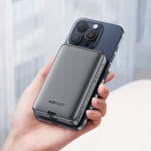 Powerbank magnetyczny 10000mAh indukcyjny 2x USB-C PD 30W + kabel USB-C - czarny Powerbank magnetyczny 10000mAh indukcyjny 2x USB-C PD 30W + kabel USB-C - czarny 7