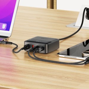 Ładowarka sieciowa stacja zasilania biurkowa Z6 GaN 2x USB-A 2x USB-C PD 65W - czarna Ładowarka sieciowa stacja zasilania biurkowa Z6 GaN 2x USB-A 2x USB-C PD 65W - czarna 6