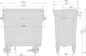 Metalowy stalowy kontener na odpady śmieci popiół ogniotrwały EN 840-2 770L Metalowy stalowy kontener na odpady śmieci popiół ogniotrwały EN 840-2 770L 2