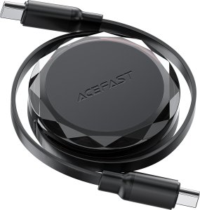 Kabel przewód USB-C - USB-C zwijany z organizerem 60W - czarny Kabel przewód USB-C - USB-C zwijany z organizerem 60W - czarny 1