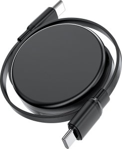 Kabel przewód USB-C - USB-C zwijany z organizerem 60W - czarny Kabel przewód USB-C - USB-C zwijany z organizerem 60W - czarny 4