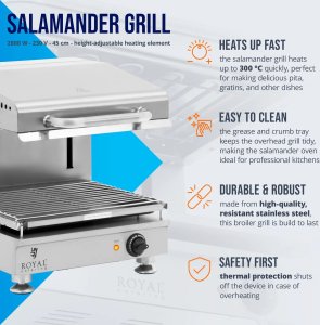 Royal Catering Opiekacz salamanader do zapiekanek pity z regulacją wysokości 45 cm 230 V 2800 W Opiekacz salamanader do zapiekanek pity z regulacją wysokości 45 cm 230 V 2800 W 4