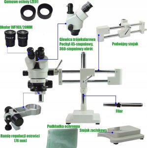 Mikroskop Trinokularowy Stereoskopowy 10HW Kamera FULL HD Soczewka Zestaw 5