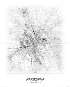 galeria plakatu Warszawa - Czarno-biała mapa 50x70 cm 1