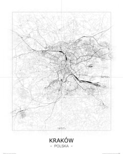 galeria plakatu Kraków - Czarno-biała mapa 50x70 cm 1