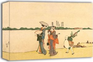 GF Women and Children Walking Along the Sumida River, Hokusai - obraz na płótnie 80x60 cm 1
