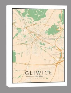 galeria plakatu Gliwice, Polska mapa kolorowa - obraz na płótnie 30x40 cm 1