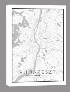galeria plakatu Budapeszt mapa czarno biała - obraz na płótnie 60x90 cm 1
