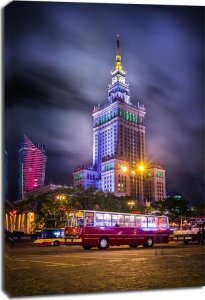 CaroGroup Warszawa Pałac Kultury z Ikarusem - obraz na płótnie 70x100 cm 1