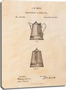 E-druk Patent Dzbanek na Kawę Projekt z 1872 - obraz na płótnie 40x60 cm 1