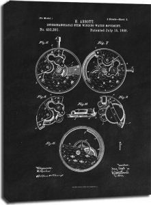 E-druk Patent Zegarek Nakręcany II Projekt z 1890, black - obraz na płótnie 40x60 cm 1