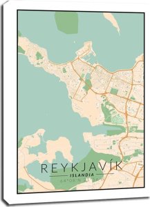 galeria plakatu Reykjavik mapa kolorowa - obraz na płótnie 20x30 cm 1