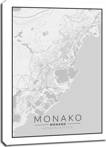 galeria plakatu Monako mapa czarno biała - obraz na płótnie 20x30 cm 1