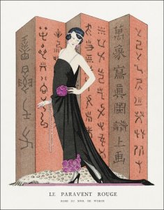 DCN Gallery Le paravent rouge: Robe du soir, de Worth from Gazette du Bon Ton. Art  Modes & Frivolits: Famous Fashion Houses No. 10 Pl. 80, George Barbier - plakat 70x100 cm 1
