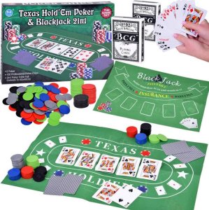 Zestaw Gra karciana 2w1 Poker i BlackJack Żetony + karty + plansza GR0706 1