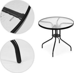 Stolik ogrodowy okrągły 80 cm na taras ogród balkon szkło hartowane otwór na parasol MultiGarden 4
