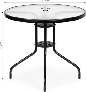 Stolik ogrodowy okrągły 80 cm na taras ogród balkon szkło hartowane otwór na parasol MultiGarden 6