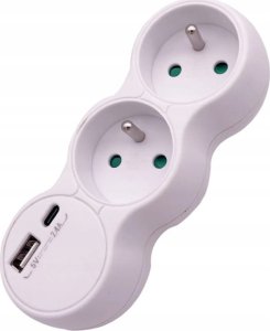 Rozgałęźnik elektryczny z 2 gniazdami 2x2P+Z + USB typ A i C 2,4A Biały 1