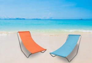 Leżak plażowy składany turystyczny z pokrowcem ELLA szary paski 3