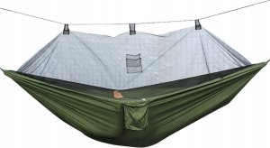 DUŻY HAMAK Z MOSKITIERĄ TURYSTYCZNY OGRODOWY MOCNY 270X140 CM ZESTAW 180 KG 14