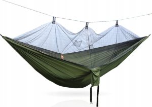 DUŻY HAMAK Z MOSKITIERĄ TURYSTYCZNY OGRODOWY MOCNY 270X140 CM ZESTAW 180 KG 2