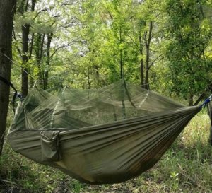 DUŻY HAMAK Z MOSKITIERĄ TURYSTYCZNY OGRODOWY MOCNY 270X140 CM ZESTAW 180 KG 10