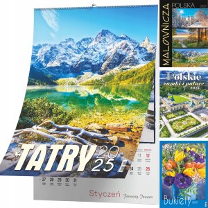 KALENDARZ WIELOPLANSZOWY 2025 DUŻY ŚCIENNY 13 STRON WZORY NATURA GÓRY TATRY 1