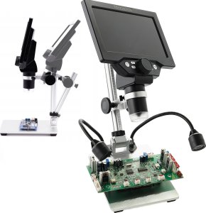 Mikroskop Cyfrowy 1200x Menu PL Kamera 12MP z Lutownicą do Lutowania 60w 7
