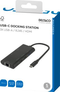 USB-C prijungimo stotelė DELTACO, viena, 1x HDMI, 3x USB-A, RJ45 / USBC-HDMI31 / 1902571 2