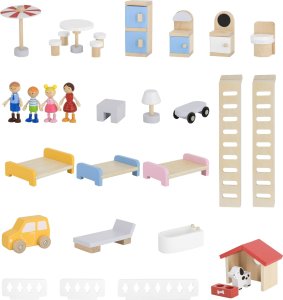 VIGA Zestaw Drewniany Domek dla Lalek z Laleczkami i Akcesoriami 13