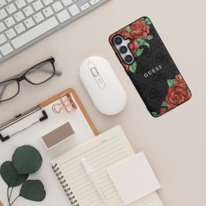 Guess Leather 4G Flowers Print Metal Classic Logo MagSafe Samsung Galaxy S25 case black 12