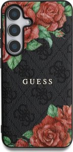 Guess Leather 4G Flowers Print Metal Classic Logo MagSafe Samsung Galaxy S25 case black 3