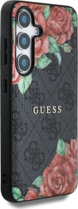 Guess Leather 4G Flowers Print Metal Classic Logo MagSafe Samsung Galaxy S25 case black 4