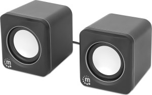 MANHATTAN Lautsprecher f�r PC und Laptop 2600 Series zwei verbundene Lautsprecher 1,4 m USB-Kabel USB-C/USB-A-Adapter schwarz/silber 1