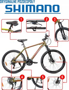 VELOTRADE ROWER GÓRSKI MTB 26 CALI 21 BIEGÓW AMORTYZACJA HAMULCE TARCZOWE RAMA 18" 11