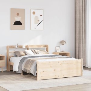 vidaXL Rama łóżka z wezgłowiem, 140x190 cm, lite drewno sosnowe 1