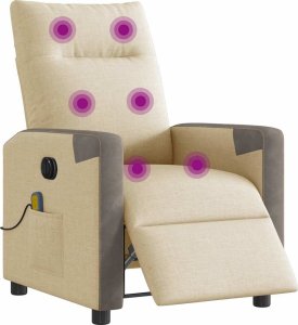 vidaXL Rozkładany fotel masujący, elektryczny, kremowy, tkanina 2