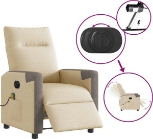 vidaXL Rozkładany fotel masujący, elektryczny, kremowy, tkanina 9