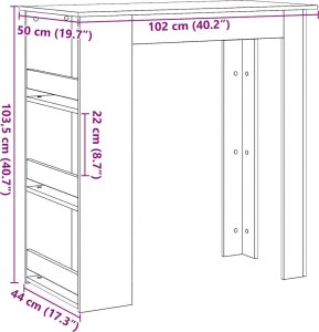 vidaXL Stolik barowy z półkami, czarny dąb, 102x50x103,5 cm 10