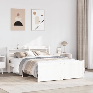 vidaXL Rama łóżka z wezgłowiem, biała, 120x190 cm, lite drewno sosnowe 1