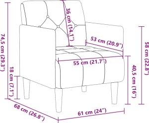 vidaXL Sofa Fotel z Podłokietnikami Ciemnoszary 55 cm Aksamit 8