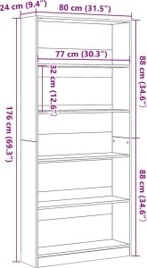 vidaXL Regał biblioteczny Czarny Dąb 80x24x176 cm Drewno klejone 9