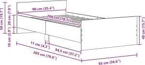 vidaXL Łóżko bez materaca, czarny dąb, 90x200 cm 10